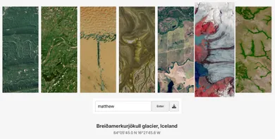 the word 'matthew' spelled out in images of landscapes